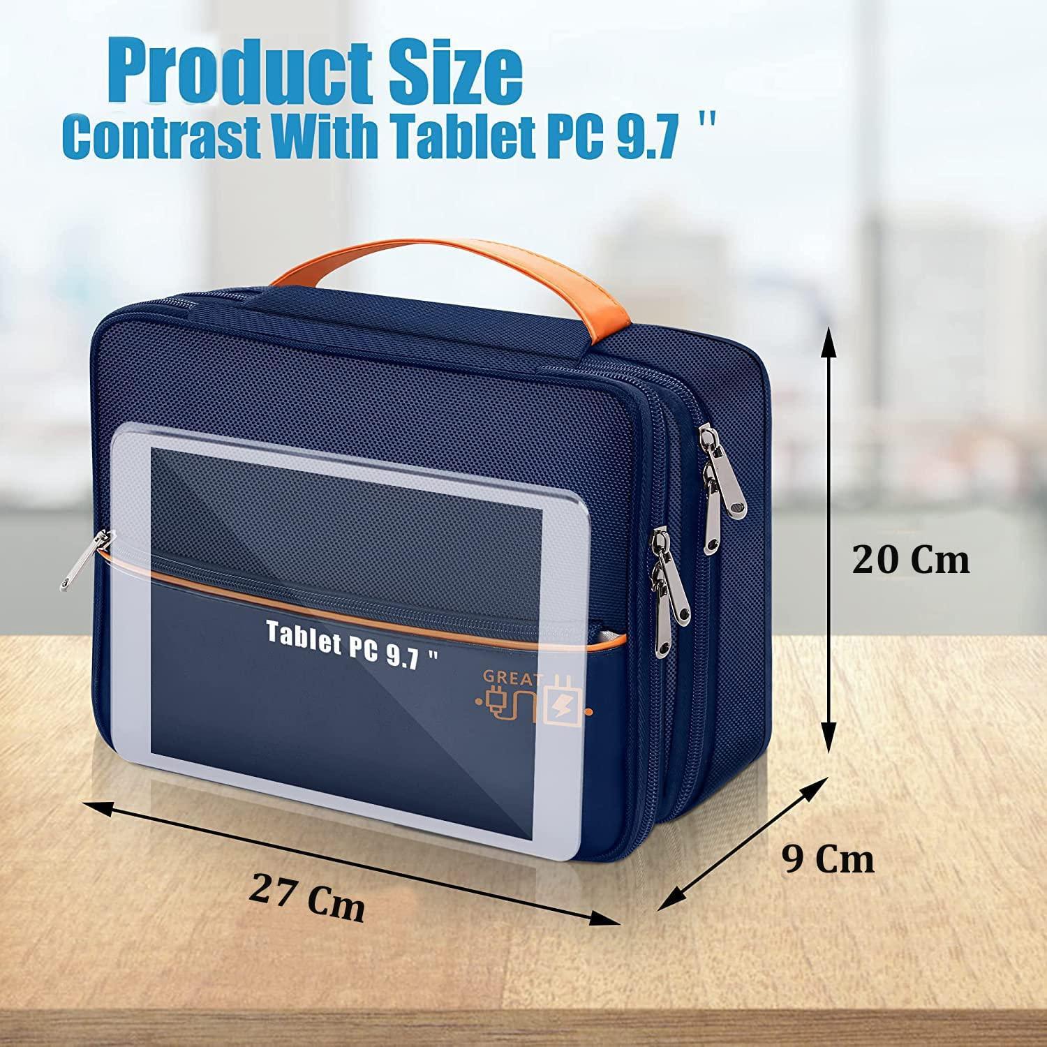 Seagull Flight of Fashion Double Layer Electronic Gadget Organizer Case, Cable Organizer Bag for Accessories with Mobile Stand - 27 X 20 X 9 Cm - Navy Blue - Model 2 - Triveni World