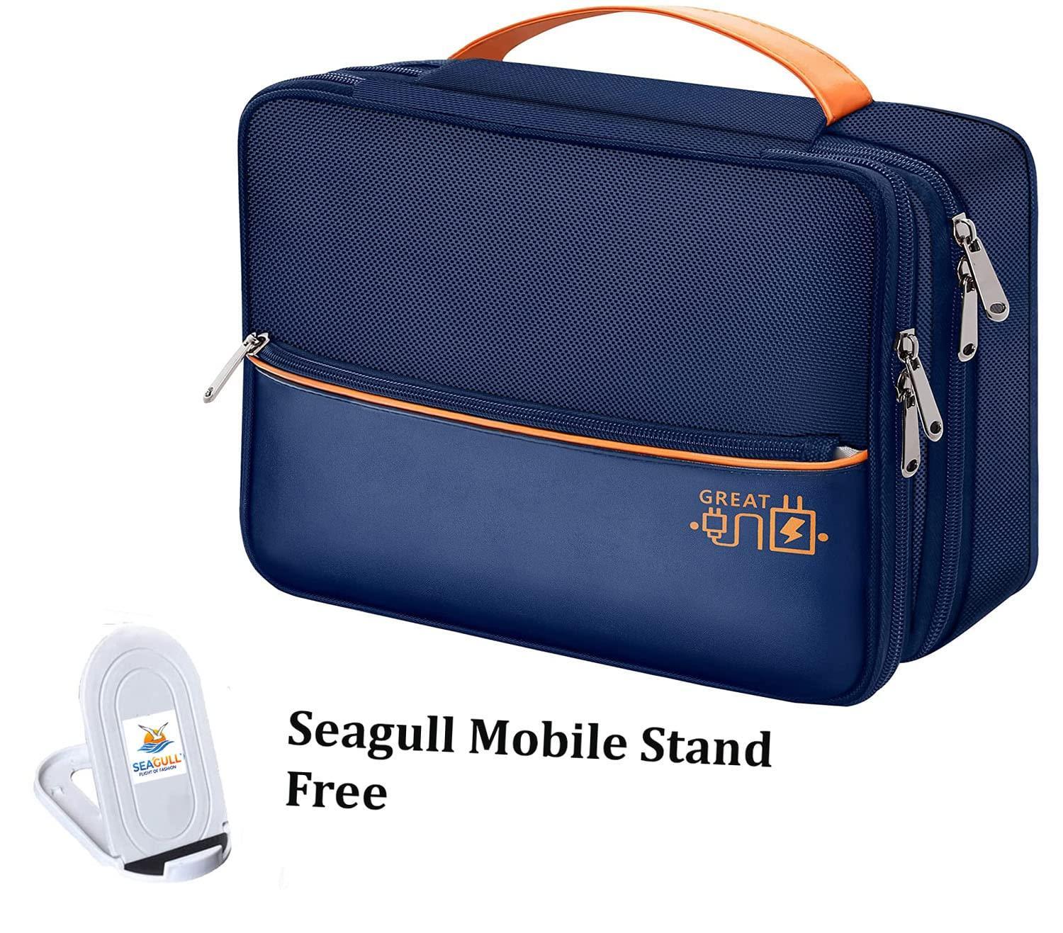 Seagull Flight of Fashion Double Layer Electronic Gadget Organizer Case, Cable Organizer Bag for Accessories with Mobile Stand - 27 X 20 X 9 Cm - Navy Blue - Model 2 - Triveni World