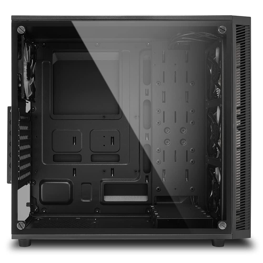 Sharkoon TG4 Mid Tower PC Computer Case I Support Mini-ITX, Micro-ATX, ATX Motherboard I Side Panel Tempered Glass with 4 x 120 mm Blue LED Fan (pre-Installed) - Black - Triveni World