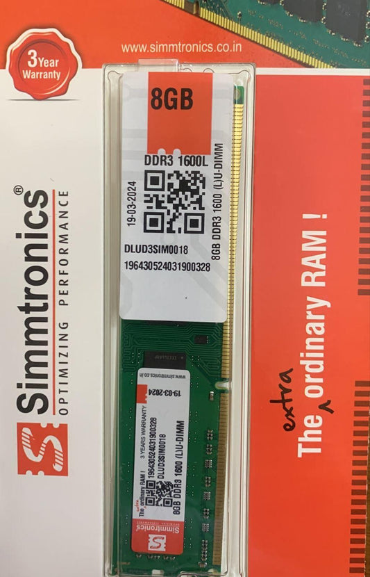 Simmtronics 8GB DDR3 Ram for Desktop 1600 Mhz with 3 Years Warranty - Triveni World