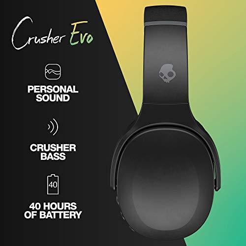 Skullcandy Crusher Evo Wireless Over-Ear Bluetooth Headphones with Microphone, for iPhone and Android, 40 Hour Battery Life, Extra Bass Tech - Bonus Line USB-C Cable -Black - Triveni World