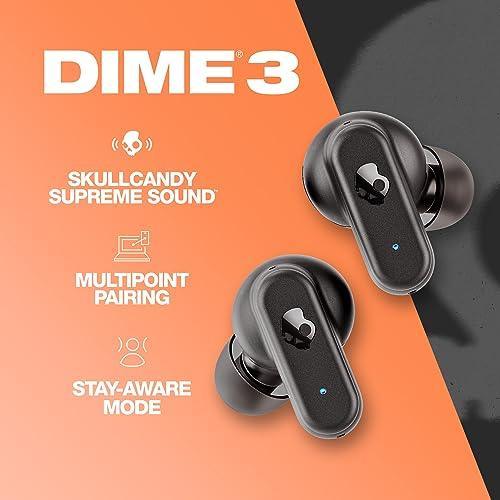 Skullcandy Dime 3 in-Ear Wireless Earbuds,Multipoint Pairing, 20 Hr Battery, Microphone, Works with iPhone Android and Bluetooth Devices - Black - Triveni World