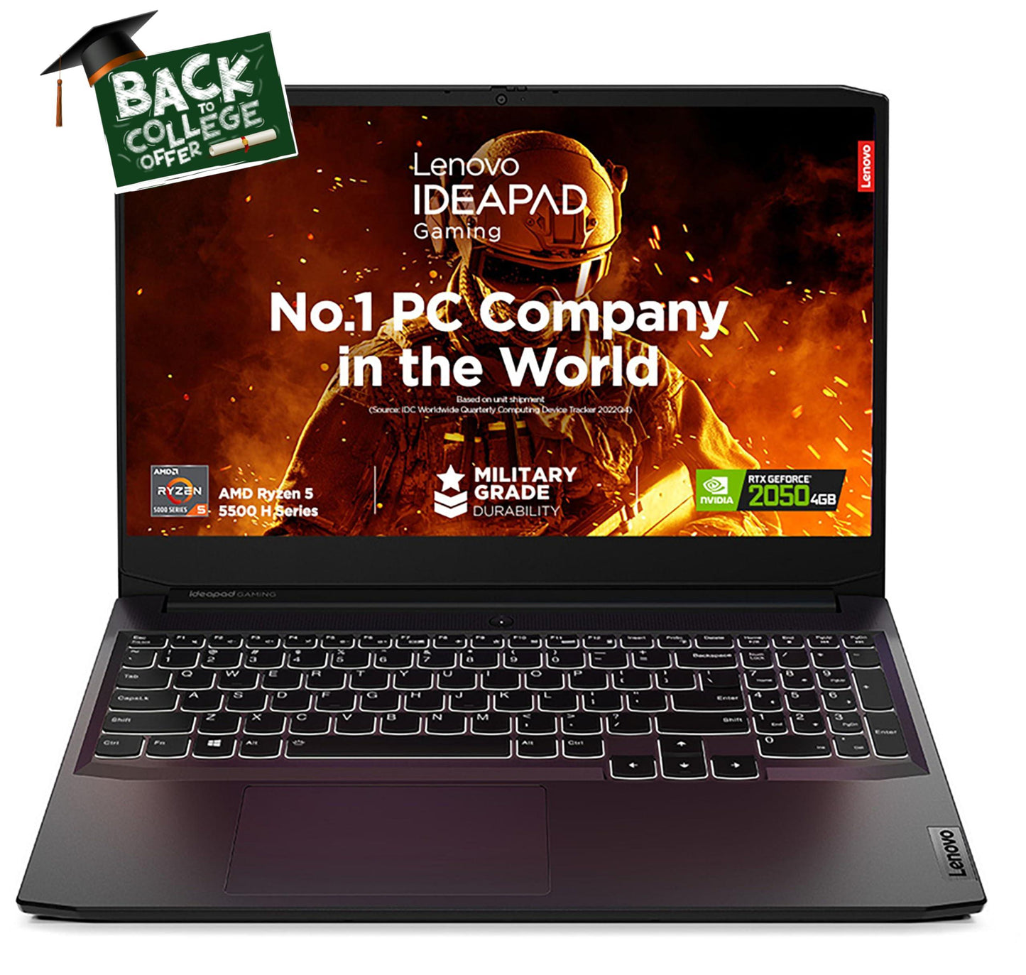 [Smart Choice] Lenovo IdeaPad Gaming 3 Laptop AMD Ryzen 5 5500H 15.6" (39.62cm) FHD IPS 300nits 144Hz (8GB/512GB SSD/Win 11/NVIDIA RTX 2050 4GB/Alexa/3 Month Game Pass/Shadow Black/2.32Kg), 82K20289IN - Triveni World