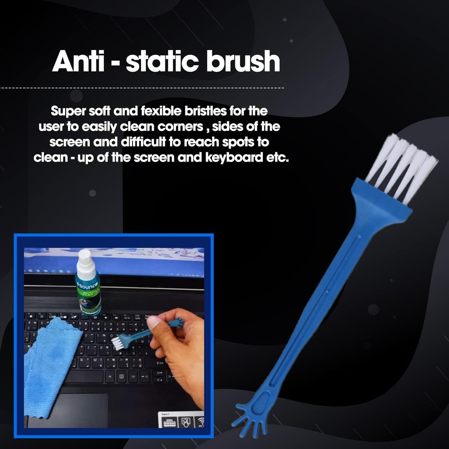 Sounce 3 in 1 Cleaning Set for Screen PC, Laptops, Monitors, Mobiles, LCD, LED, TV/Professional Quality/Prevents Static Electricity, 100ml with Micro Fiber Cloth and Soft Brush - Triveni World