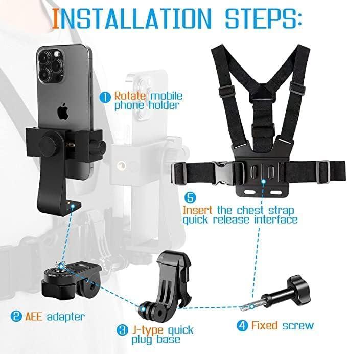 Sounce Mobile Phone Chest Strap Mount GoPro Chest Harness Holder for VLOG/POV Compatible with All Cell Phones and GoPro Hero 9, 8, 7, 6, 5,OSMO Action, AKASO and Other Action Camera - Triveni World