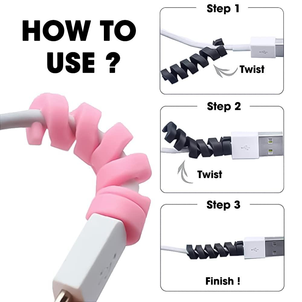 Sounce Spiral Charger 12 Pcs Cable Protector Data Cable Saver Charging Cord Protective Cable Cover Headphone MacBook Laptop Earphone Cell Phone Set of 3 - Triveni World