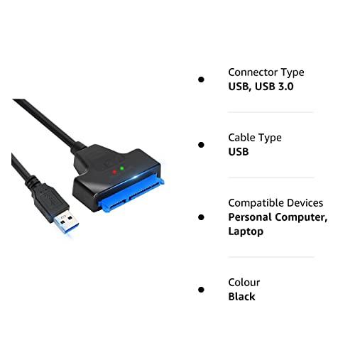 Sounce USB 3.0 SATA III Hard Drive Adapter Cable, SATA to USB Adapter Cable for 2.5 inch (6.35 cm) SSD & HDD, Support UASP, 9 inch(22 cm), Black - Triveni World