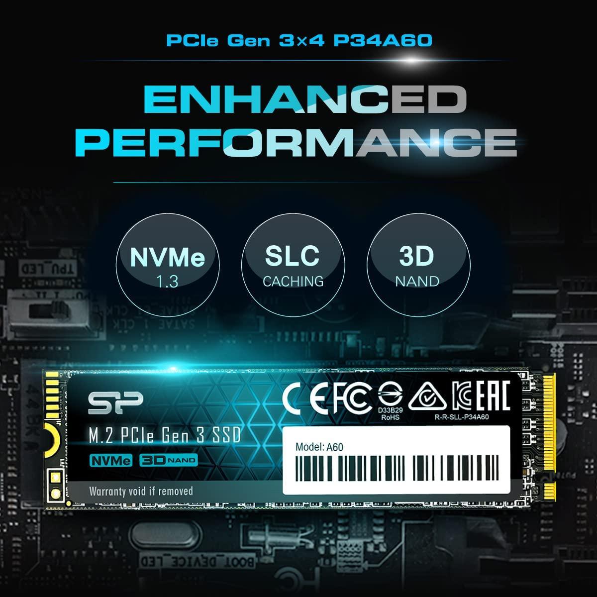 SP Silicon Power P34A60 512Gb Nvme M.2 2280 Pcie Gen3 Ssd, 3D TLC Nand with SLC Cache, Up to 2200Mb/S, Internal Solid State Drive for Desktop Laptop Computer, USB - Triveni World