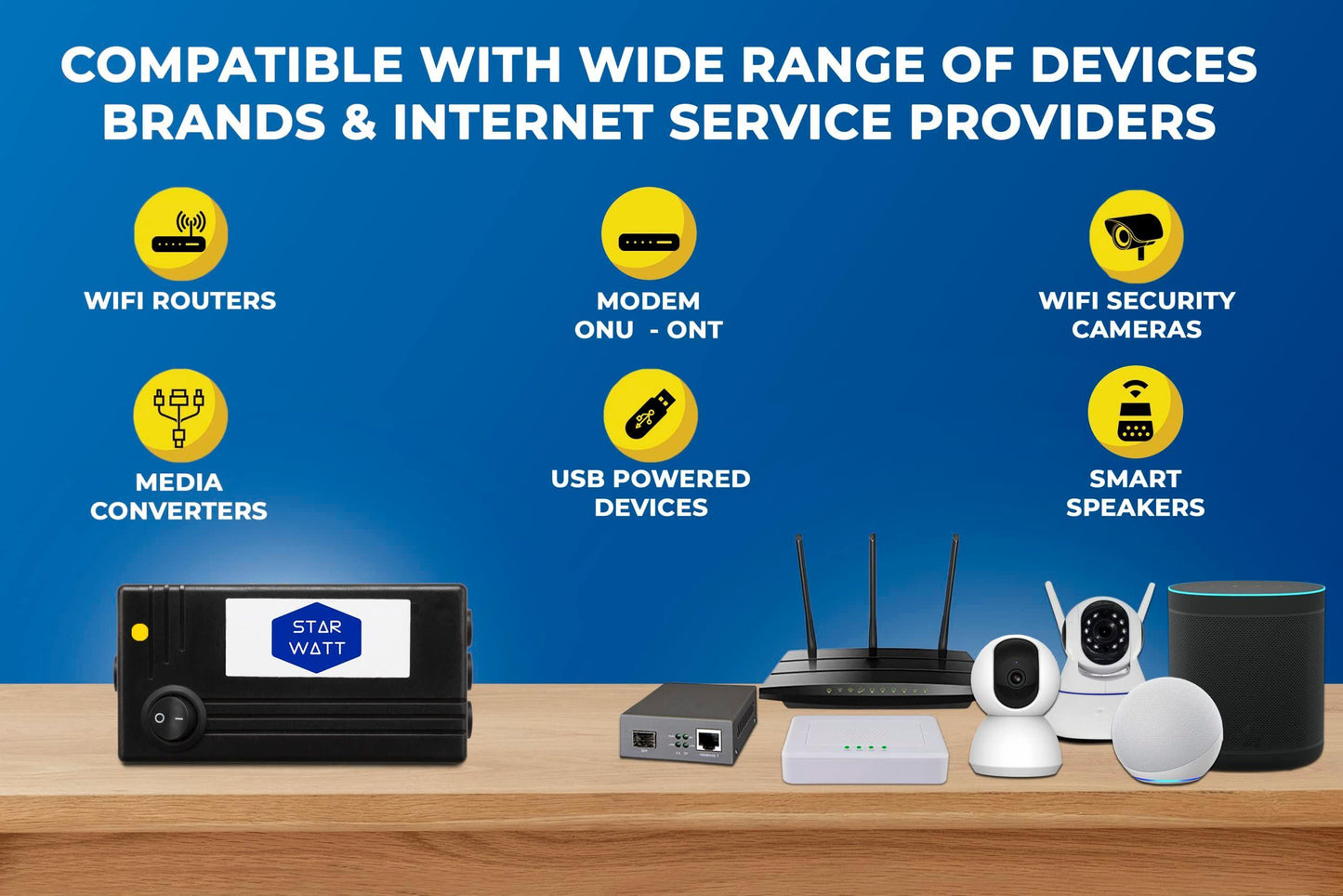 Starwatt 3 Output Mini UPS | for 12V Upto 2A, 9V Upto 1A & 5V / USB Upto 1A | Uninterrupted Power Backup for All Brand Wi-Fi Routers, Modem, ONT ONU, Media Converter, WiFi Camera, USB Powered Devices - Triveni World