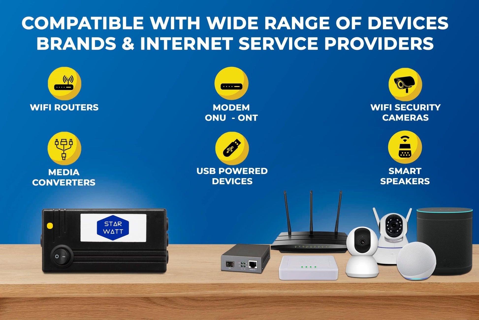 Starwatt 3 Output Mini UPS | for 12V Upto 2A, 9V Upto 1A & 5V / USB Upto 1A | Uninterrupted Power Backup for All Brand Wi-Fi Routers, Modem, ONT ONU, Media Converter, WiFi Camera, USB Powered Devices - Triveni World