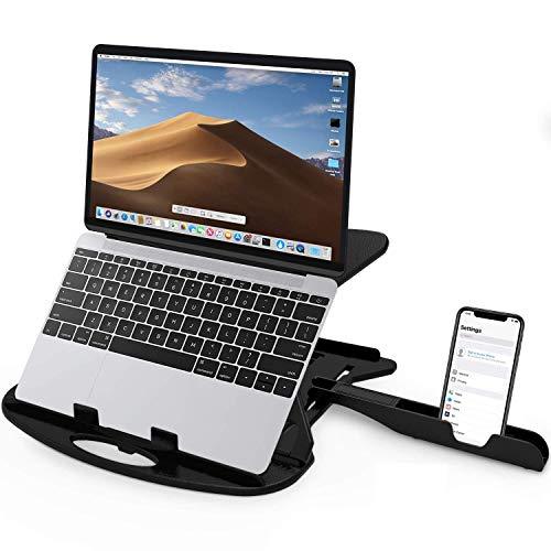 STRIFF Adjustable Laptop Tabletop Stand Patented Riser Ventilated Portable Foldable Compatible with MacBook Notebook Tablet Tray Desk Table Book with Free Phone Stand (Black) - Triveni World