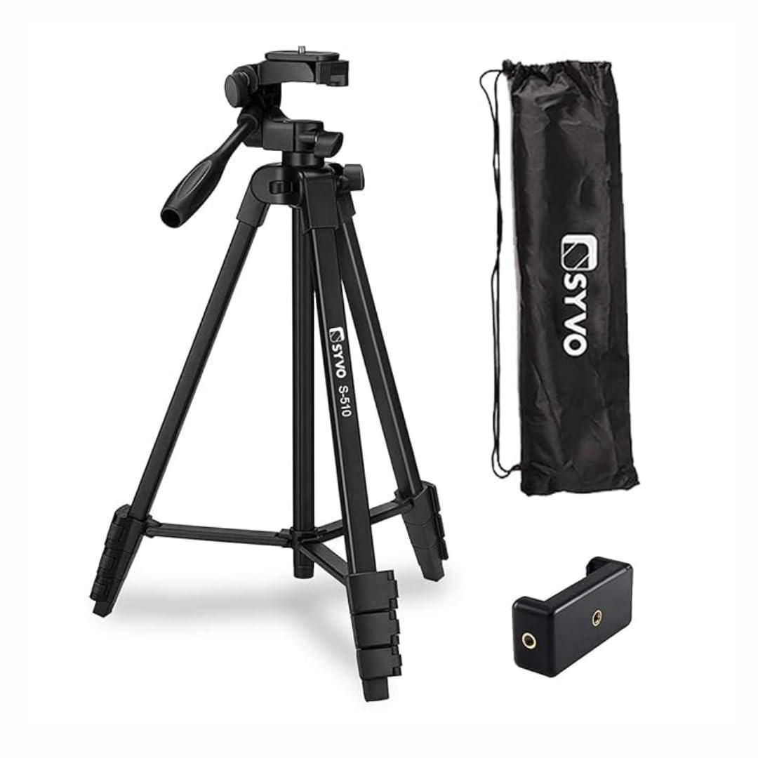 Syvo S-510 PRO 55-Inch (140CM) Aluminium Tripod, Universal Lightweight Tripod with Carry Bag for All Smart Phones, Gopro, Cameras (Black) - Triveni World