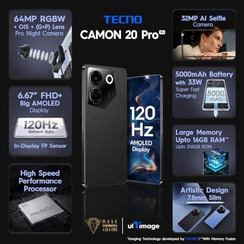 TECNO Camon 20s Pro 5G (Dark Welkin, 8GB RAM,128GB Storage) | MediaTek Dimensity 8020 Processor | 64MP RGBW(G+P) OIS Rear Camera|6.67 FHD+ Big AMOLED Screen - Triveni World