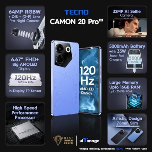 TECNO Camon 20s Pro 5G (Serenity Blue, 8GB RAM,128GB Storage) | MediaTek Dimensity 8020 Processor | 64MP RGBW(G+P) OIS Rear Camera|6.67 FHD+ Big AMOLED Screen - Triveni World