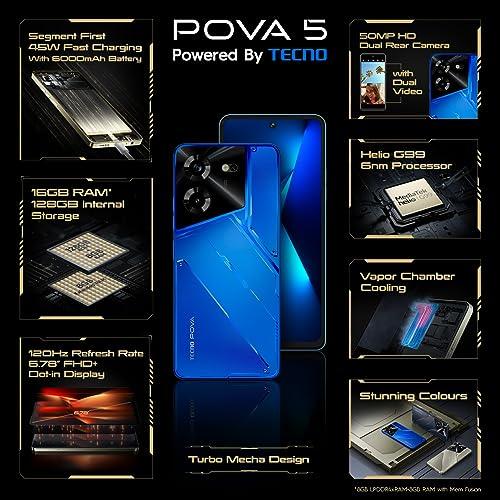 TECNO Pova 5 (Hurricane Blue, 8GB RAM,128GB Storage) | Segment 1st 45W Ultra Fast Charging | 6000mAh Big Battery | 50MP AI Dual Camera | 3D Textured Design | 6.78”FHD+ Display - Triveni World