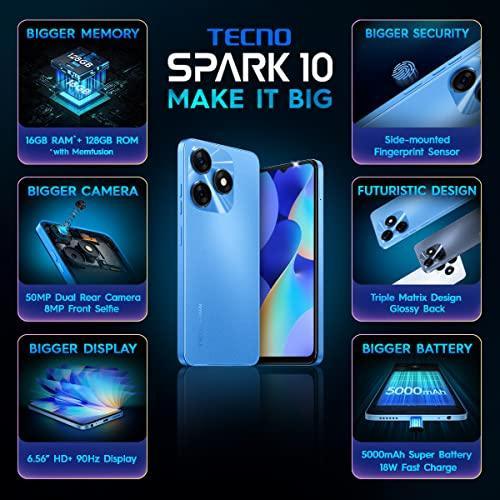 TECNO Spark 10 (Meta Blue, 8GB RAM,128GB Storage)|16GB Expandable RAM | 50MP AI Dual Rear Camera| 90Hz Refresh Rate 6.56" HD+Dot Display - Triveni World