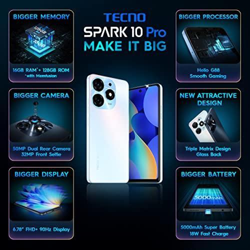 TECNO Spark 10 Pro (Pearl White, 8GB RAM,128GB Storage)|16GB Expandable RAM | 32 MP Selfie Camera| Glass Back and Flagship Triple Matrix Design - Triveni World