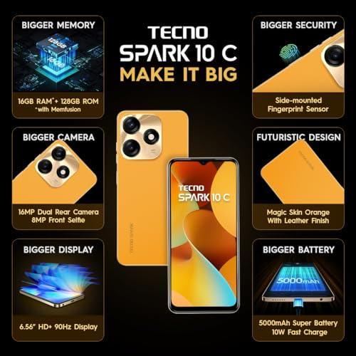 TECNO Spark 10C (Magic Skin Orange, 8GB RAM,128GB Storage)|16GB Expandable RAM | 90Hz Refresh Rate 6.6" HD+Dot Display | 16MP AI Dual Rear Camera - Triveni World