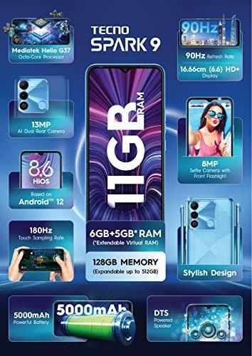 TECNO Spark 9 (Sky Mirror, 6GB RAM,128GB Storage) | 11GB Expandable RAM | Helio G37 Gaming Processor - Triveni World