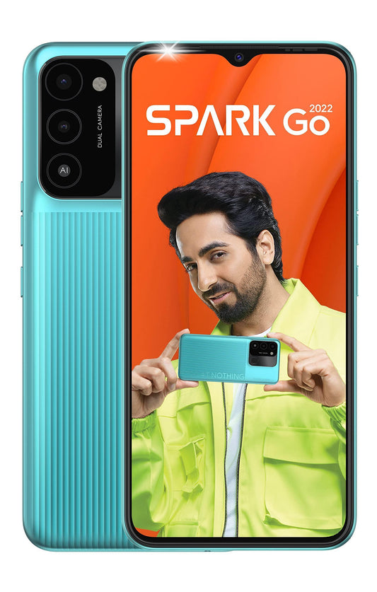 TECNO Spark Go 2022 (Turquoise Cyan, 2/32GB) | 5000mAh Battery| 6.52" HD+ Display | 13MP Dual Rear Camera| Front Flash| Stylish Design - Triveni World