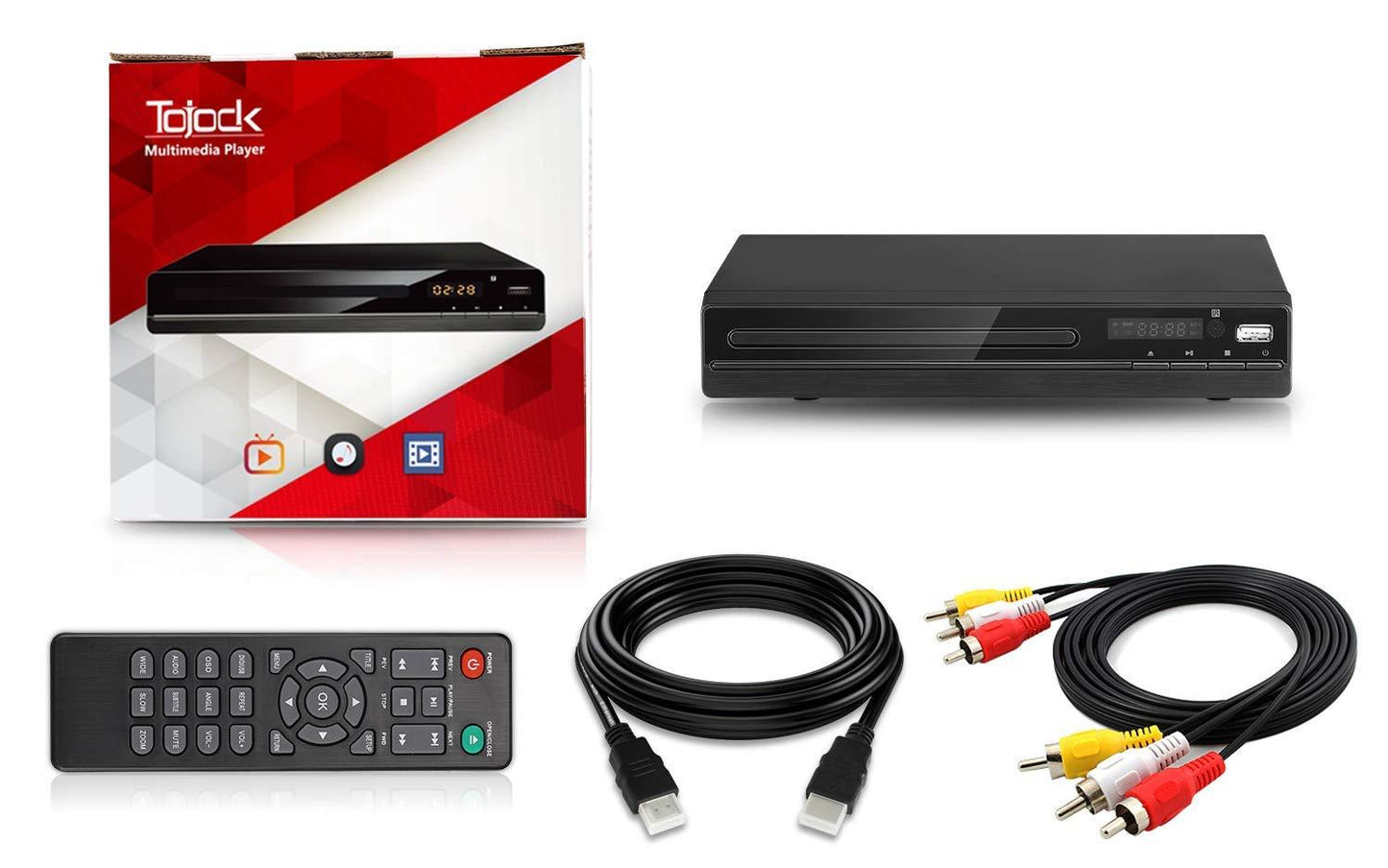 Tojock DVD Player with HDMI AV Output, DVD Player for TV, Contain HD with AV Cable/ Remote Control/ USB Input, All Region Support Home DVD Players, Tojock - Triveni World