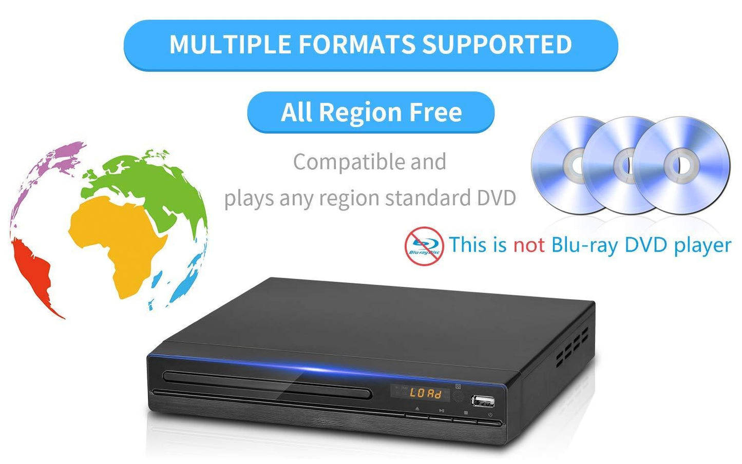 Tojock DVD Player with HDMI AV Output, DVD Player for TV, Contain HD with AV Cable/ Remote Control/ USB Input, All Region Support Home DVD Players, Tojock - Triveni World