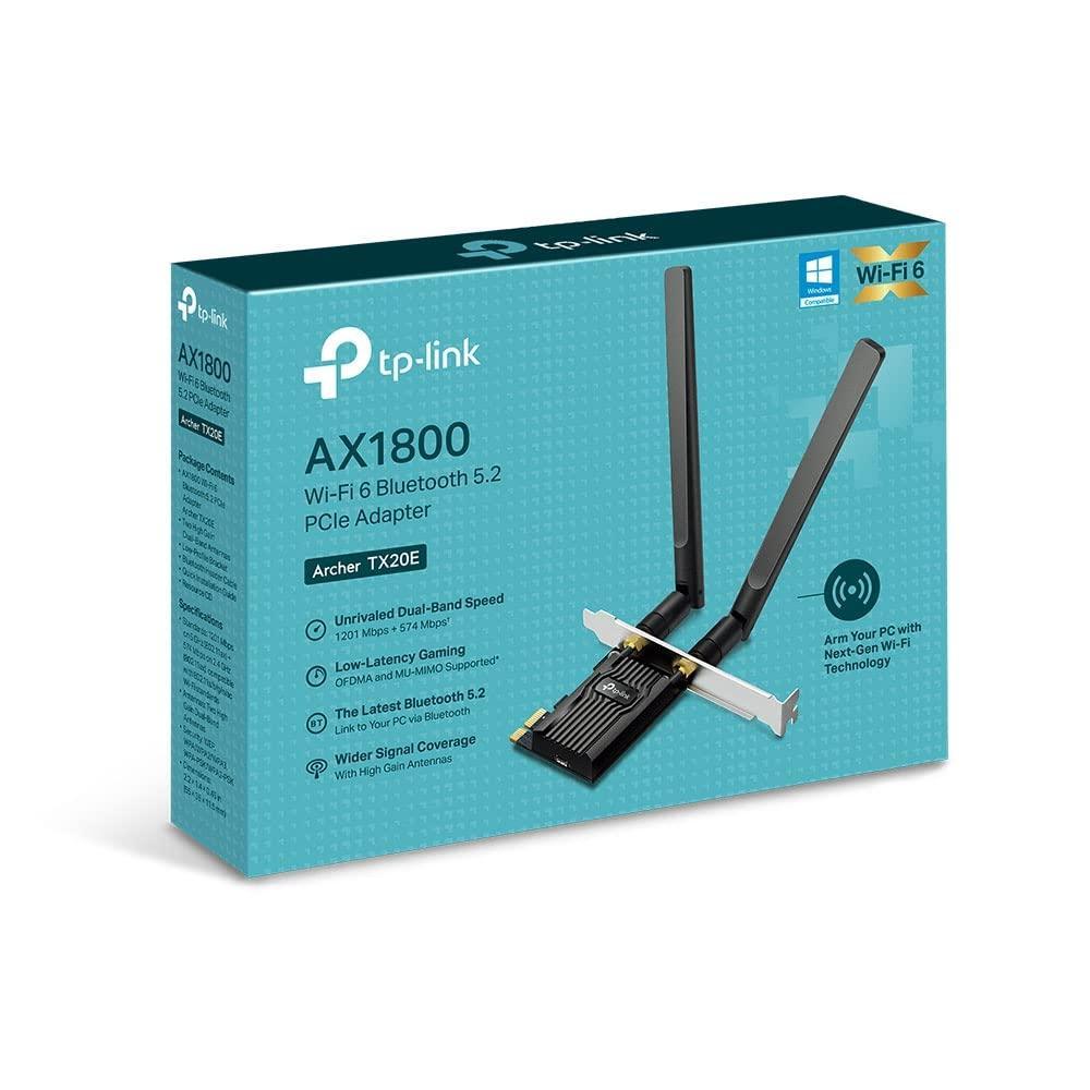 TP-Link AX1800 Wi-Fi 6 High Gain Antennas Bluetooth 5.2 PCIe Adapter, Dual-Band, Low-Profile Bracket, MU-MIMO, Low- Latency Gaming, Supports Windows 10/11, Highly Secure WPA3 (Archer TX20E), Black - Triveni World