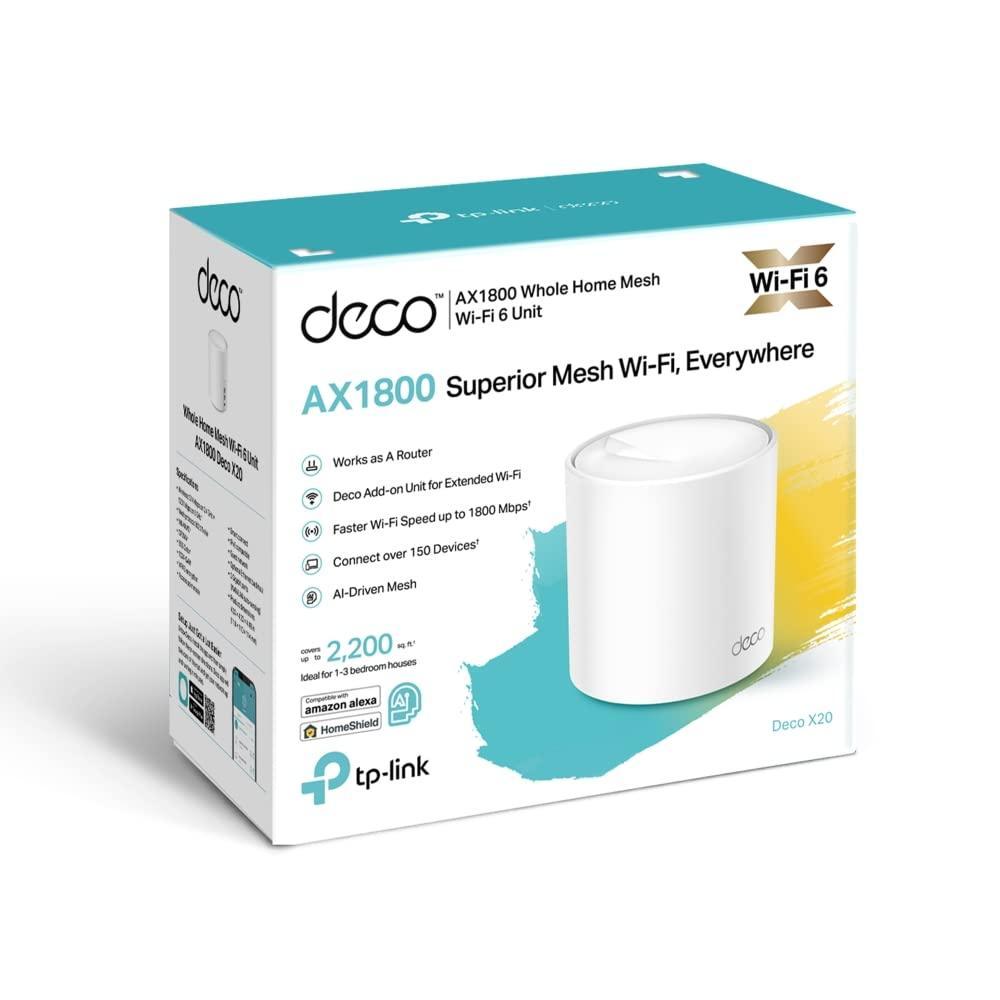 TP-Link Deco X20(1-Pack) AX1800 Mbps Dual Band Whole Home Mesh Wi-Fi System, Next-Gen Wi-Fi 6, ODFMA, MU-MIMO, Build-in Antivirus, Parental Control, Compatible with Alexa (Up to 2200 sq ft), White - Triveni World