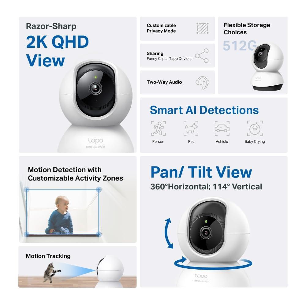 TP-Link Tapo C220 Pan/Tilt Smart AI 2K 4MP QHD 1440p Home Security Wi-Fi Camera| Alexa & Google Assistant Enabled |Night Vision|Two-Way Audio| Motion Detection - Triveni World