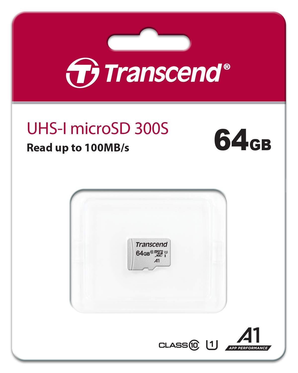 Transcend USD300S A1 64GB UHS-I U1 Class 10 Micro SD Memory Card up to 100/20 MB/s (TS64GUSD300S) - Triveni World