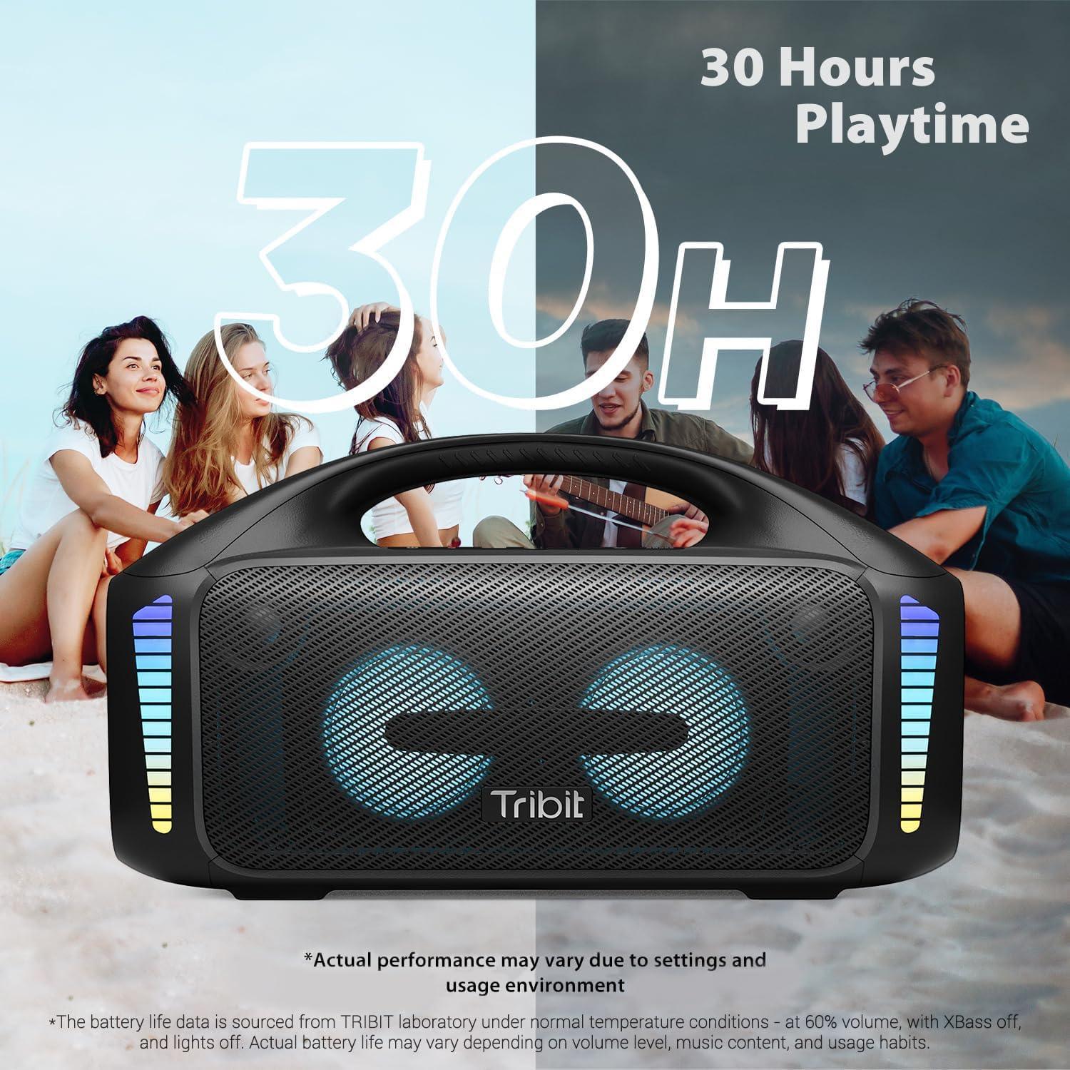 Tribit StormBox Blast Bluetooth Party Speaker,Portable Speaker 90W Loud Stereo Sound with XBass LED Light Show Bluetooth 5.3,IPX7 Waterproof Speaker, PowerBank,TWS,Custom EQ,30H Playtime for Outdoor - Triveni World