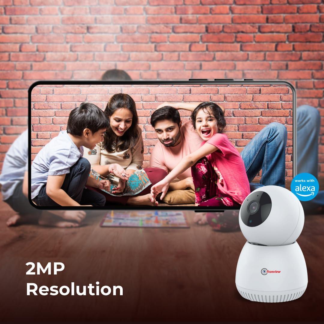 Trueview 2MP Smart CCTV Wi-fi Home Security Camera with Pan Tilt 360° View, 2 Way Talk, Cloud Monitor, Motion Detect, Supports SD Card Up to 256 GB, Night Vision, Alexa - Triveni World