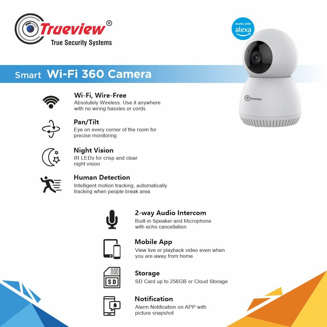 Trueview 3MP Smart CCTV Wi-fi Home Security Camera, 360° View, 2 Way Talk, Cloud Monitor, Detect, Supports SD Card Up to 256 GB, Night Vision, Alexa & Ok Google - Triveni World