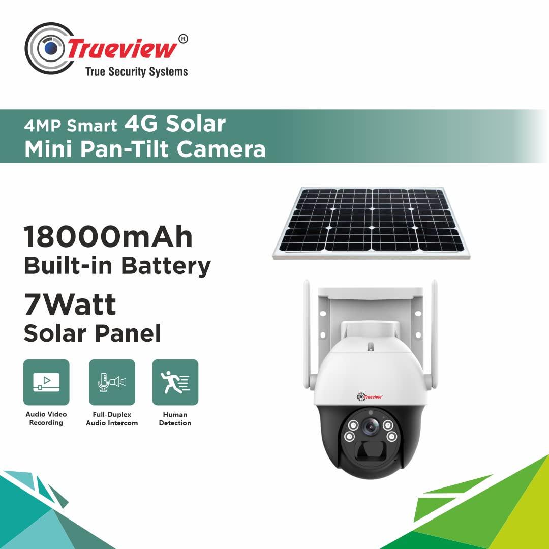 Trueview 4G Sim 4Mp Solar Powered CCTV Security Camera with Solar Panel | Surveillance for Agriculture | Remote Area | Construction Site | Garden (4MP Solar Mini PTZ) - Triveni World