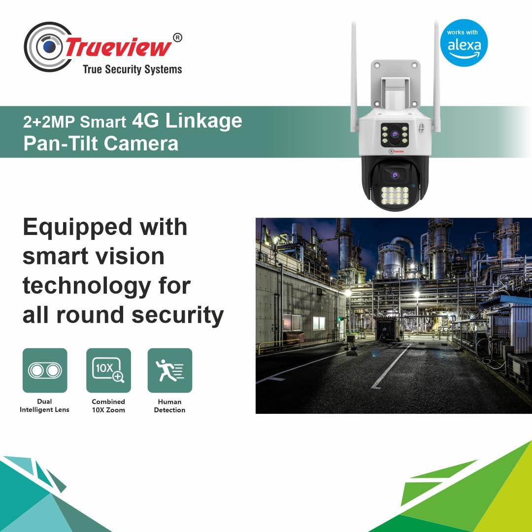 Trueview Smart 4G Linkage 2Mp+2Mp Pan-Tilt Zoom CCTV Camera, Outdoor Indoor Security Camera, Water Proof, 2 Way Talk, Cloud Storage, Motion Detect, Supports SD Card Up to 256 GB, Night Vision - Triveni World