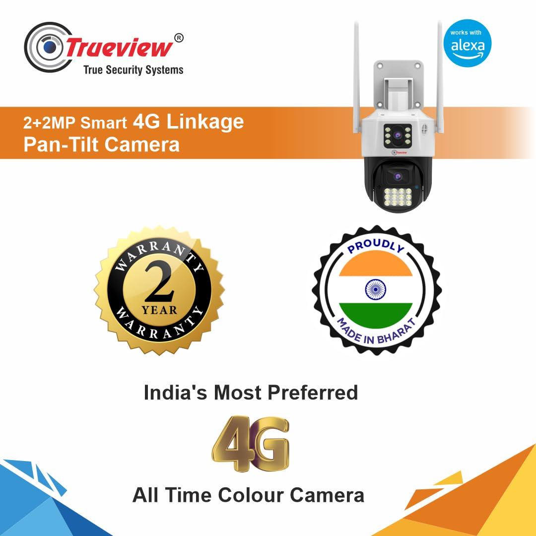 Trueview Smart 4G Linkage 2Mp+2Mp Pan-Tilt Zoom CCTV Camera, Outdoor Indoor Security Camera, Water Proof, 2 Way Talk, Cloud Storage, Motion Detect, Supports SD Card Up to 256 GB, Night Vision - Triveni World