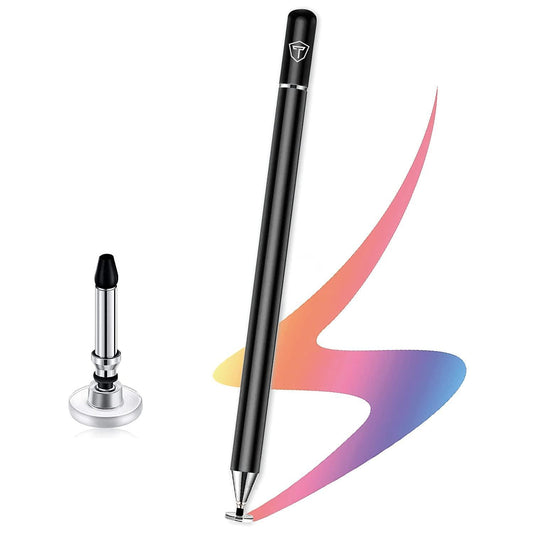 Tukzer Universal Stylus Pen for Smartphone/Tablet/iPad/Pro/Air/iPhone/iOS/Android/All Touch Screens Devices| Fine Point Disc Tip, Lightweight Aluminum Body Magnetic Cap Drawing Writing (Black) - Triveni World