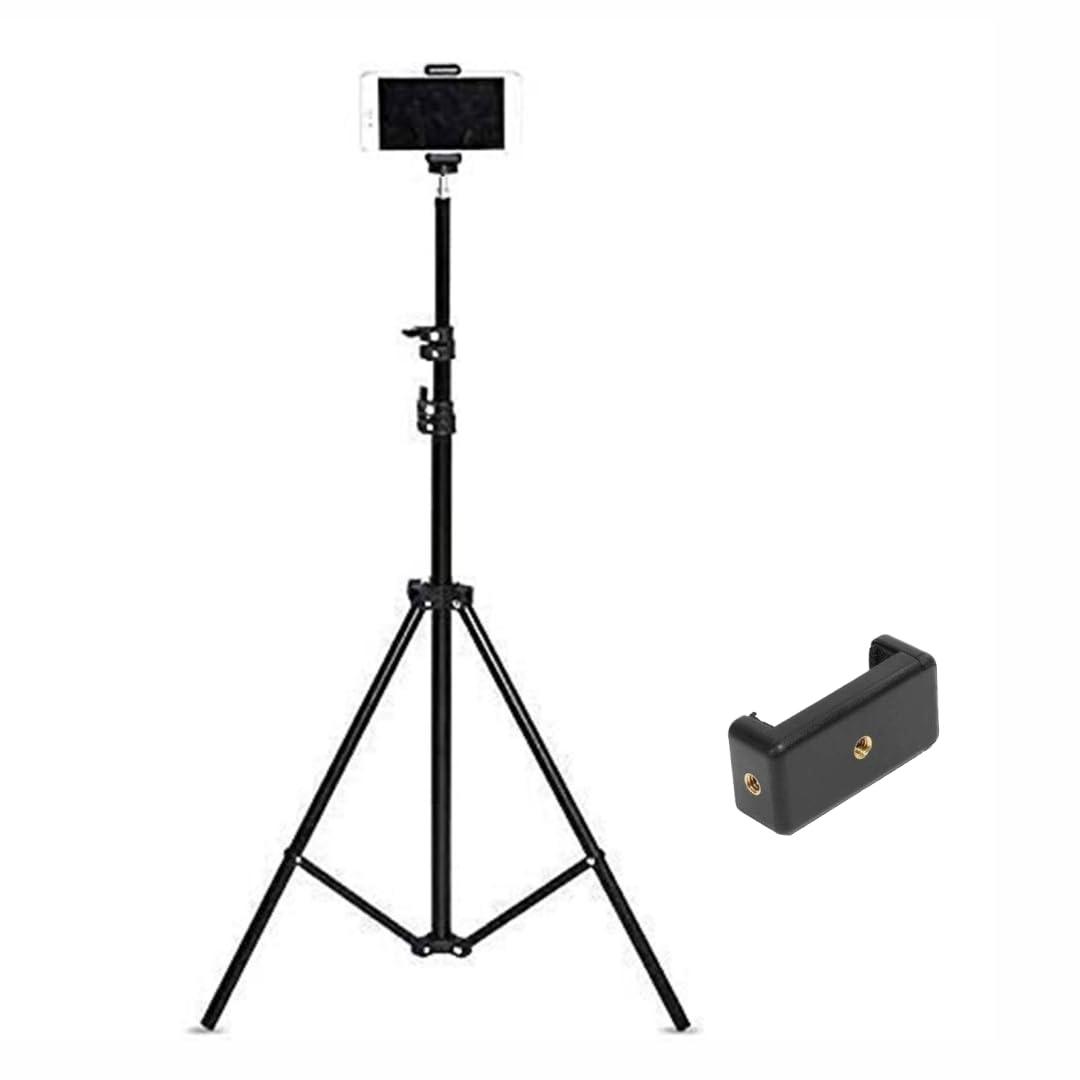 Tygot Lightweight & Portable Portable 7 Feet (84 Inch) Long Tripod Stand with Adjustable Mobile Clip Holder for All Mobiles & Cameras (Black) - Triveni World