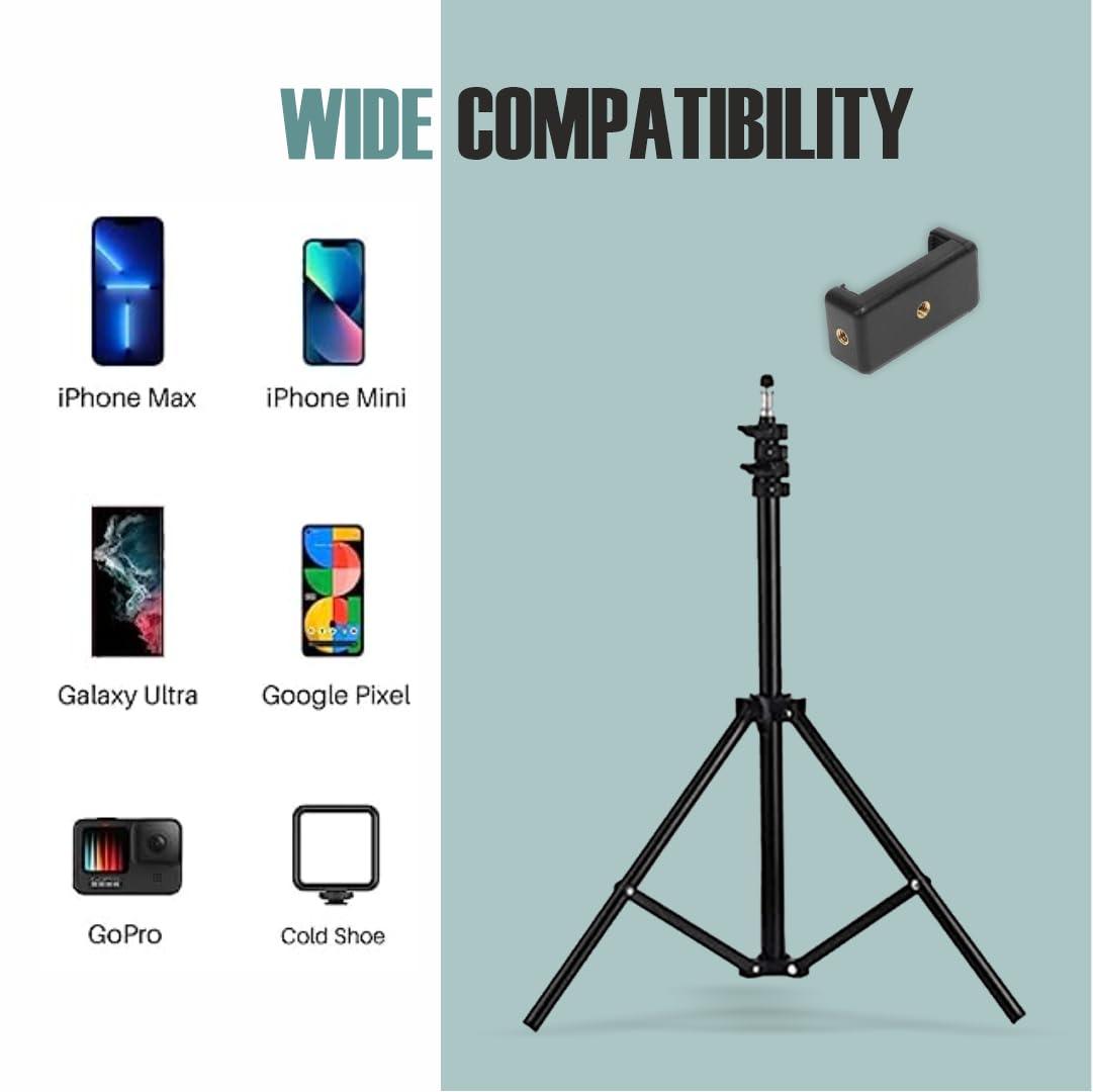 Tygot Lightweight & Portable Portable 7 Feet (84 Inch) Long Tripod Stand with Adjustable Mobile Clip Holder for All Mobiles & Cameras (Black) - Triveni World