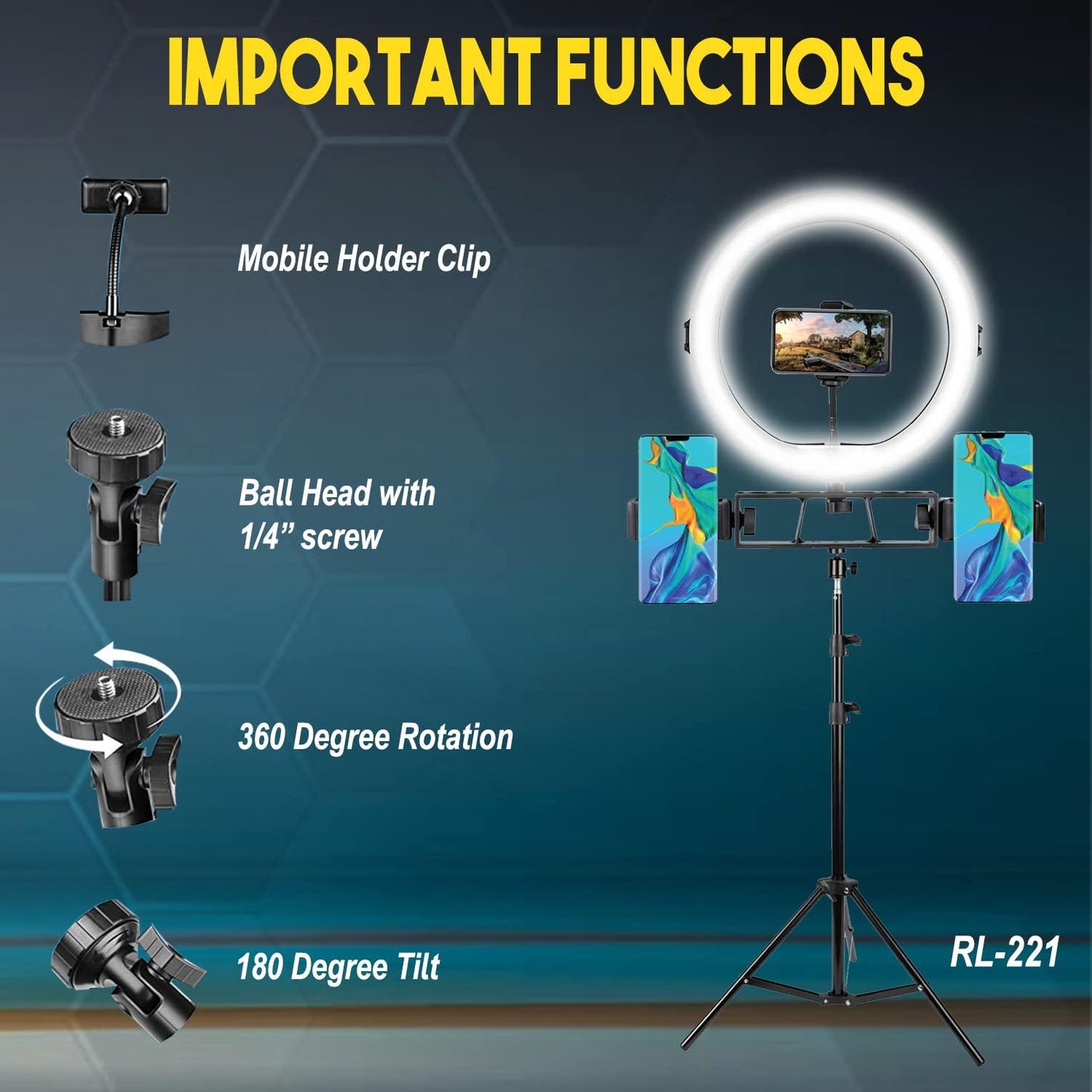 Tygot RL-221 Professional (10 inch) LED Ring Light with Tripod Stand & Bluetooth Remote for Mobile Phones & Camera, 3 Temperature Mode Dimmable Lighting, Photo-Shoot, Video Shoot, Makeup - Triveni World