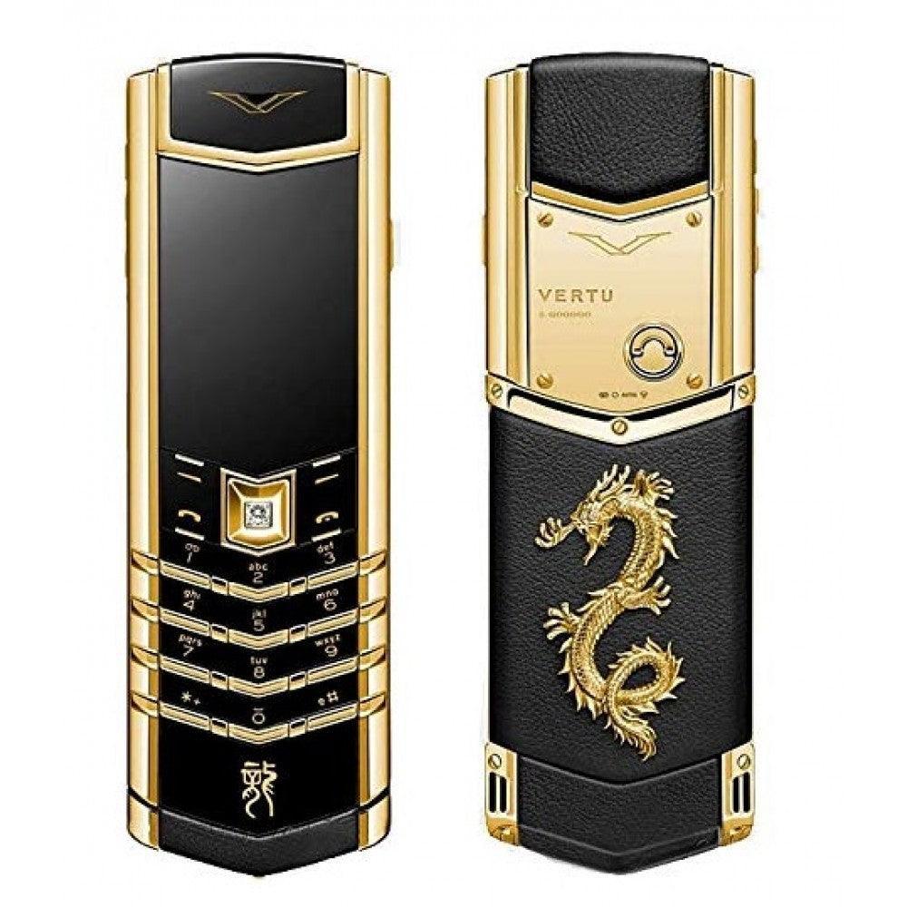 VERTU Signature Dragon Pure Gold Black Leather Luxury Keypad Phone Refurbished - Triveni World