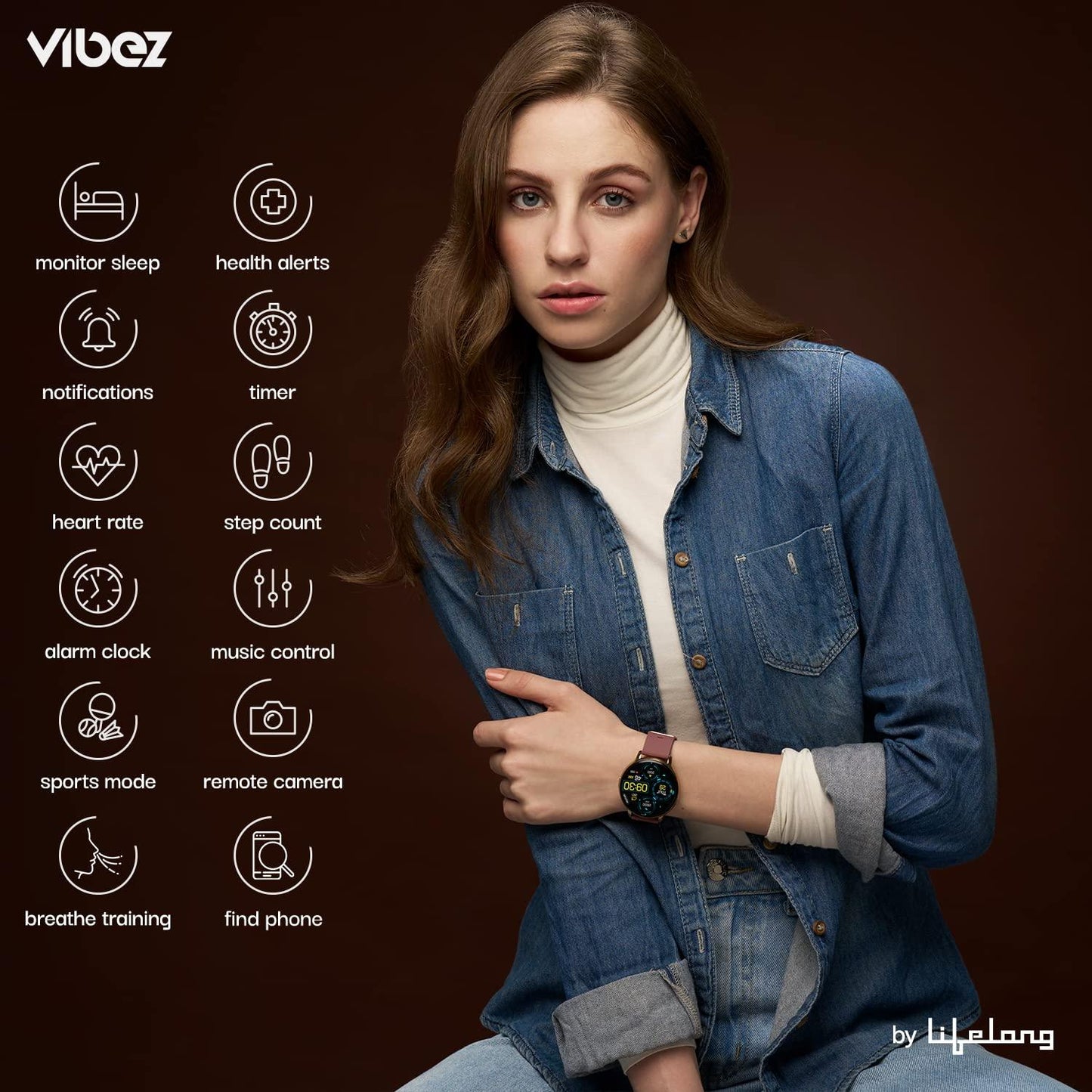 Vibez by Lifelong Premium Luxury Smartwatch for Women with Metal Strap & HD Display, BT Calling, Multiple Watch Faces, Health Tracker, Sports Modes & Free Silicone Strap Smart Watch (Emerald, Gold) - Triveni World