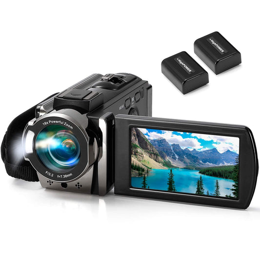 Video Camera Camcorder kimire Digital Camera Recorder Full HD 1080P 15FPS 24MP 3.0 Inch 270 Degree Rotation LCD 16X Digital Zoom Camcorder Camera with 2 Batteries(Black) - Triveni World