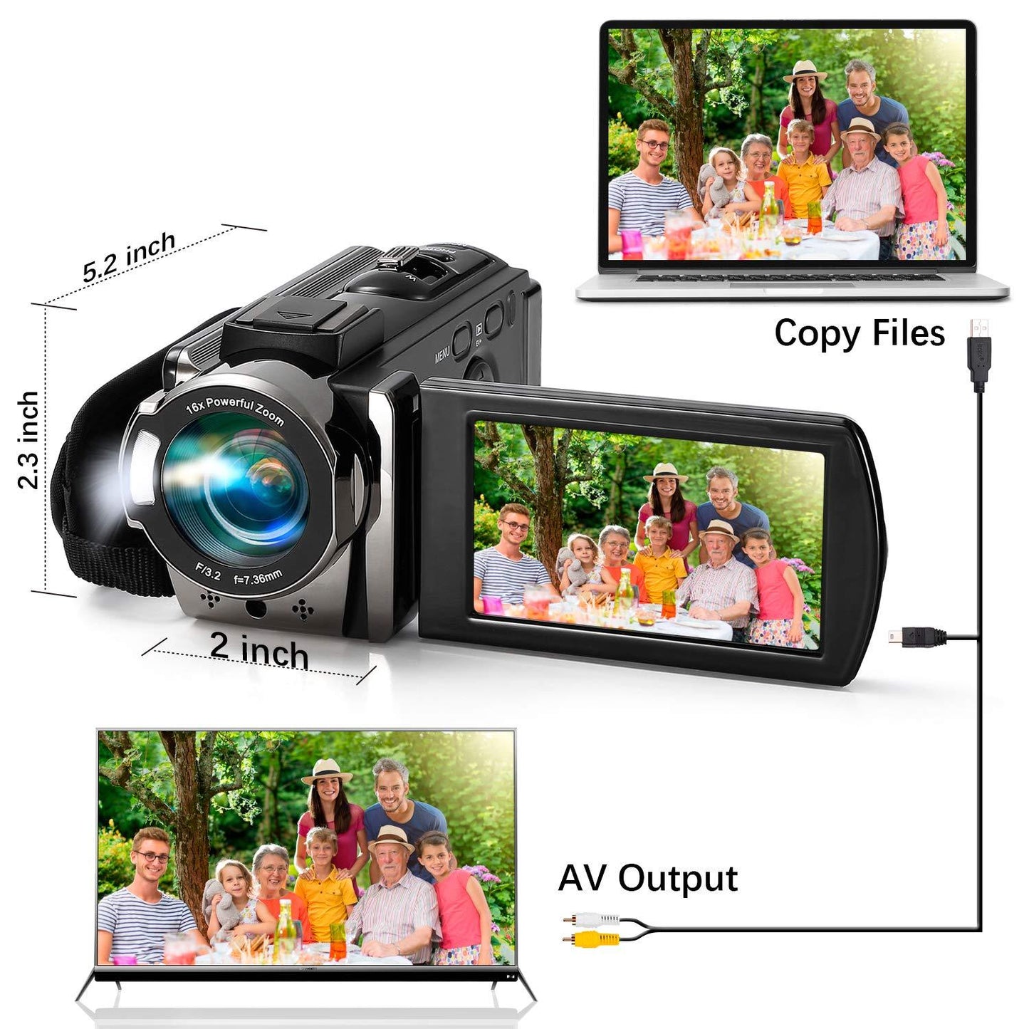 Video Camera Camcorder kimire Digital Camera Recorder Full HD 1080P 15FPS 24MP 3.0 Inch 270 Degree Rotation LCD 16X Digital Zoom Camcorder Camera with 2 Batteries(Black) - Triveni World