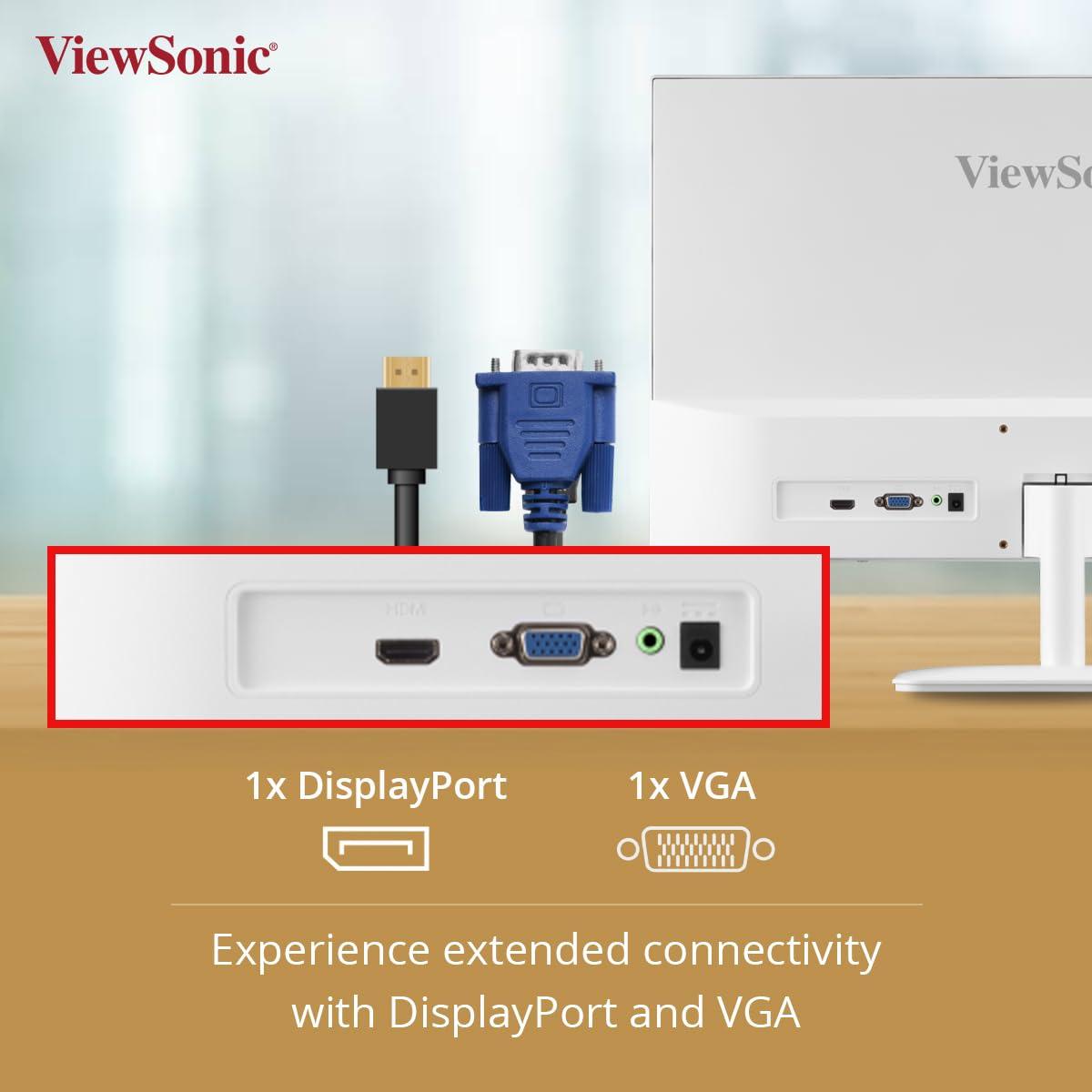 ViewSonic(Originated in USA) 24 Inch Full HD Office Monitor, Slim White, IPS, 100Hz,1Ms ResponseTime, AMD Free Sync, Srgb105%, Borderless Design, Eye Care, Wall Mount HDMI | VGA - VA2432-H-W - Triveni World