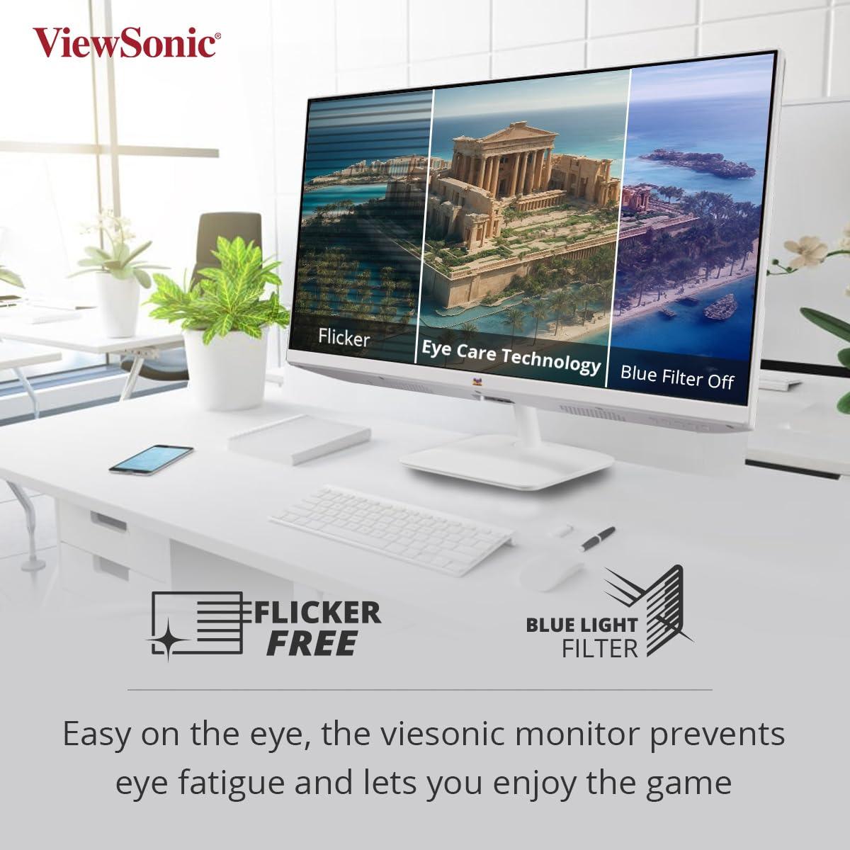 ViewSonic(Originated in USA) 24 Inch Full HD Office Monitor, Slim White, IPS, 100Hz,1Ms ResponseTime, AMD Free Sync, Srgb105%, Borderless Design, Eye Care, Wall Mount HDMI | VGA - VA2432-H-W - Triveni World