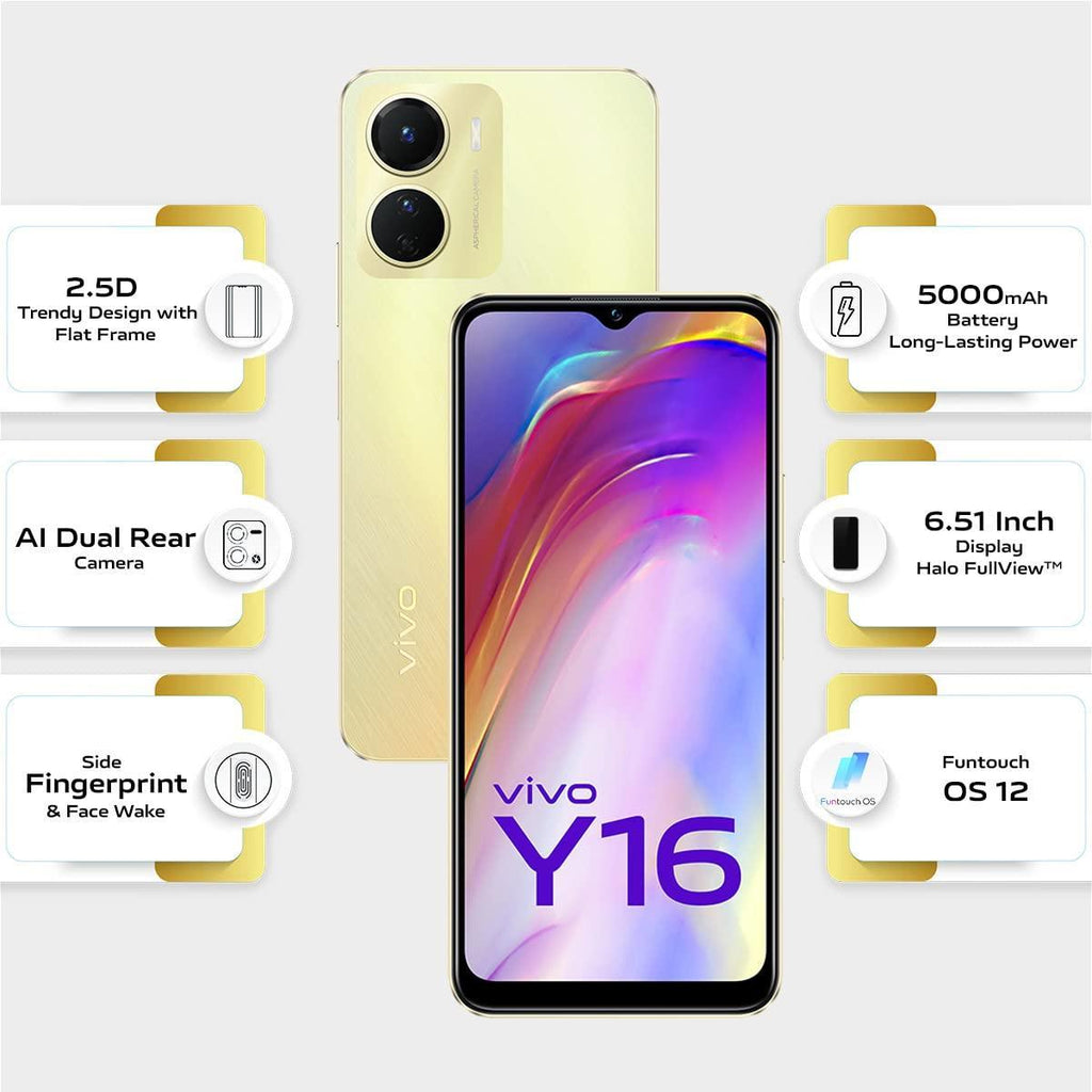 vivo Y16 (Drizzling Gold, 3GB RAM, 64GB Storage) with No Cost EMI/Additional Exchange Offers - Triveni World