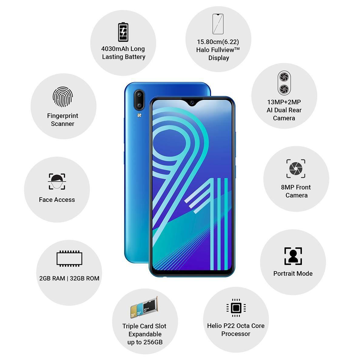 Vivo Y91 1816 (Ocean Blue, 2GB RAM, 32GB Storage) - Triveni World