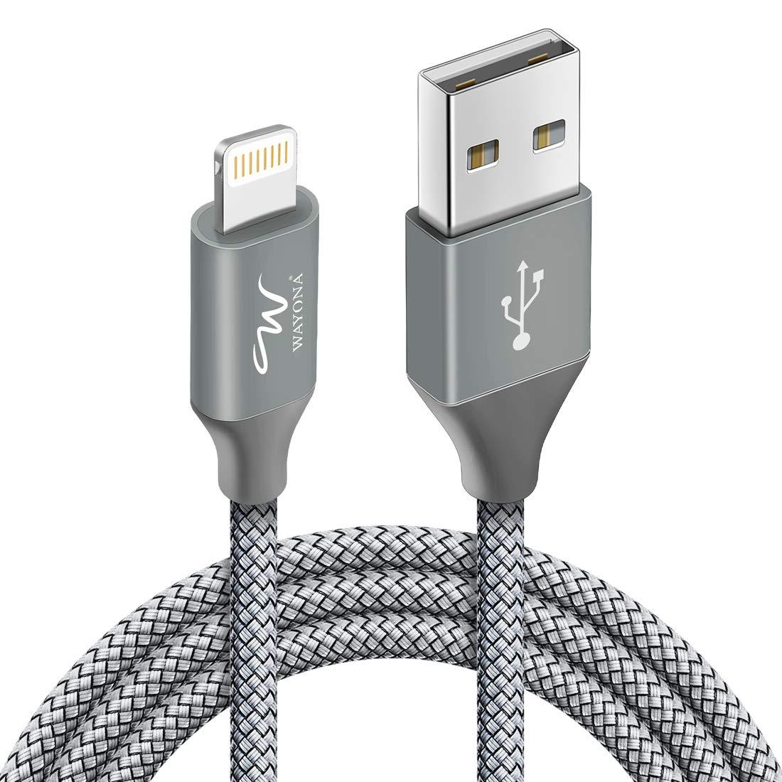 Wayona Nylon Braided 2M / 6FT Fast Charge USB to Lightning Data Sync and Charging Cable for Iphone, Ipad (6 FT Pack of 1, Grey) - Triveni World