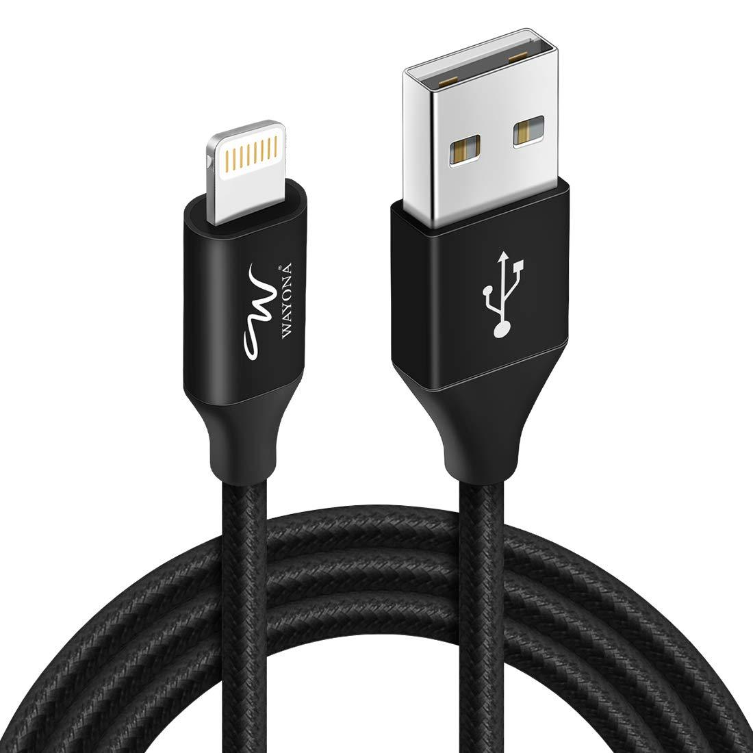 Wayona Nylon Braided 3A Lightning to USB A Syncing and Fast Charging Data Cable for iPhone, Ipad (3 FT Pack of 1, Black) - Triveni World